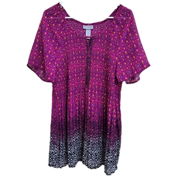 Catherines 14W-16W Multicolor Scoop Neck Baby Doll Sheer Top Chevron Beading - Picture 1 of 8